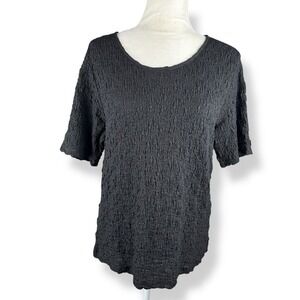 Eileen Fisher Textured Top Womens Size XL Black Stretch Organic Recycled Crinkle